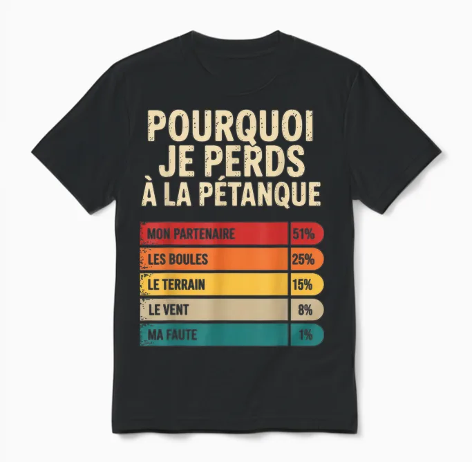 Why I Lose at Pétanque Funny Gift Humor Petanque Unisex T-Shirt in Black