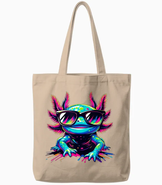 Cooles Axolotl Mit Sonnenbrille Buntes Motiv Axolotl Tote Bags in Natural