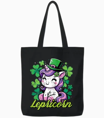 St Patricks Day Unicorn Lepricorn Saint Pattys Girls Tote Bags - Black