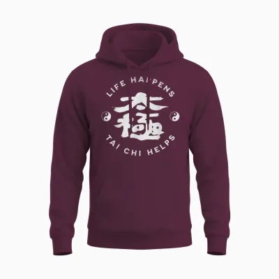 Life Happens Tai Chi Aide La Calligraphie Chinoise Ying & Yang Unisex Hoodie - Maroon