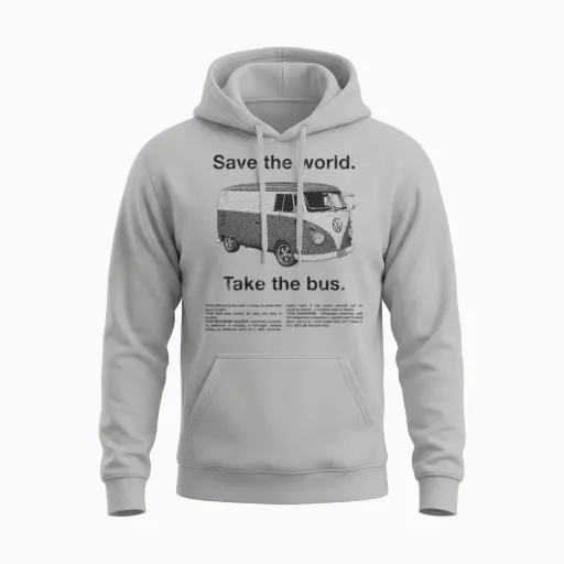 Volkswagen T1 Camper Save the World Take the Bus Unisex Hoodie in Ash