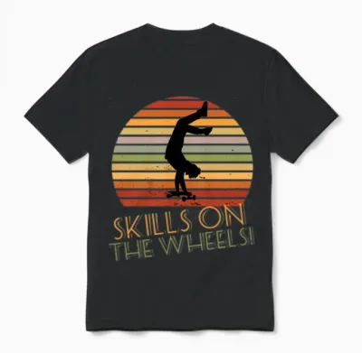 Skills on the Wheels Retro Skateboard Unisex T-Shirt - Black