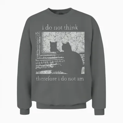 Retro I Do Not Think Therefore I Do Not Am Cat Unisex Sweatshirt - Graphite Heather