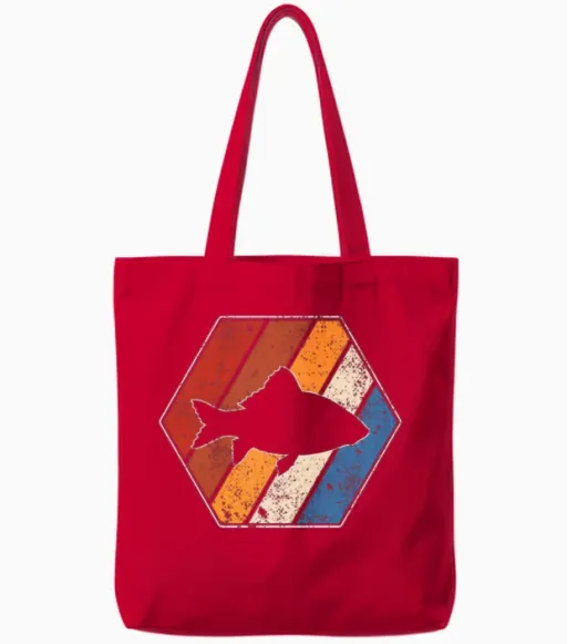 Fish Retro Tote Bags in Red