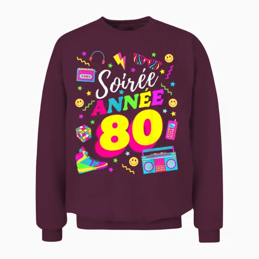 Party 80s Birthday Party 80s Retro Style T-Shirt, Black, S Unisex Sweatshirt - Maroon