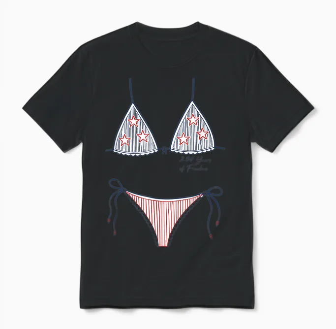 Bikini American Flag Cover-Up, 4th of July Usa Patriotic Unisex T-Shirt in Black