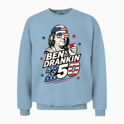250th 4th of July Ben Drankin Us Flag American Dad Unisex Sweatshirt - Light Blue