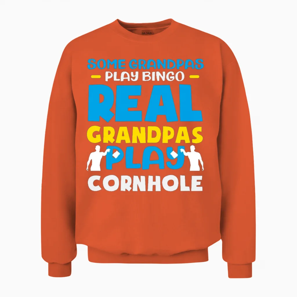 Real Grandpas Play Cornhole Bingo Fun Unisex Sweatshirt in Orange