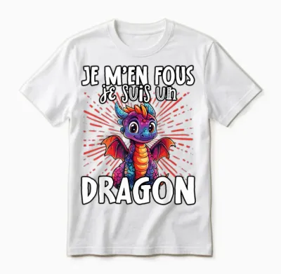Je M'en Fous Je Suis Un Dragon - Cute Dragon T-Shirt, Black, S Unisex T-Shirt - White