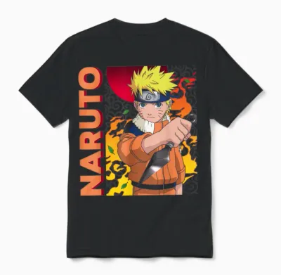 Naruto Main Character on Elemental Background Unisex T-Shirt - Black