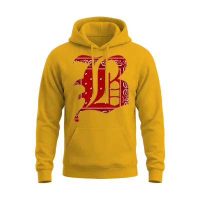 Capital B Red Bandana Blood Piru Gangster Brim Unisex Hoodie - Gold