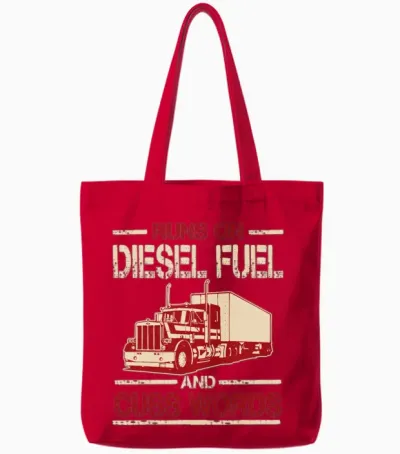 Runs on Diesel Fuel and Cuss Words Funny Trucker Tote Bags - Red