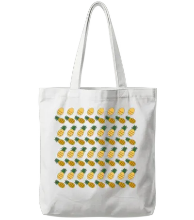 Yellow Retro Ananases Pattern Tote Bags - White