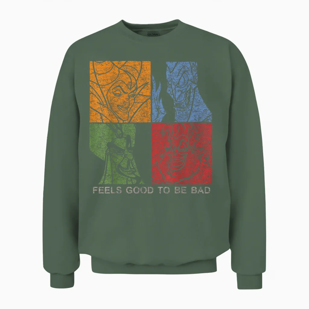 Les Méchants De Disney Font Du Bien à être Mauvais Photo De Groupe Vintage Unisex Sweatshirt in Military Green