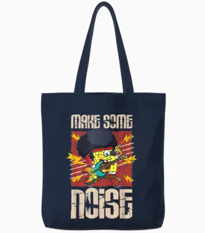 Mademark X Spongebob Squarepants - Spongebob Make Some Noise Rock and Roll Heavy Metal Retro Tote Bags - Navy