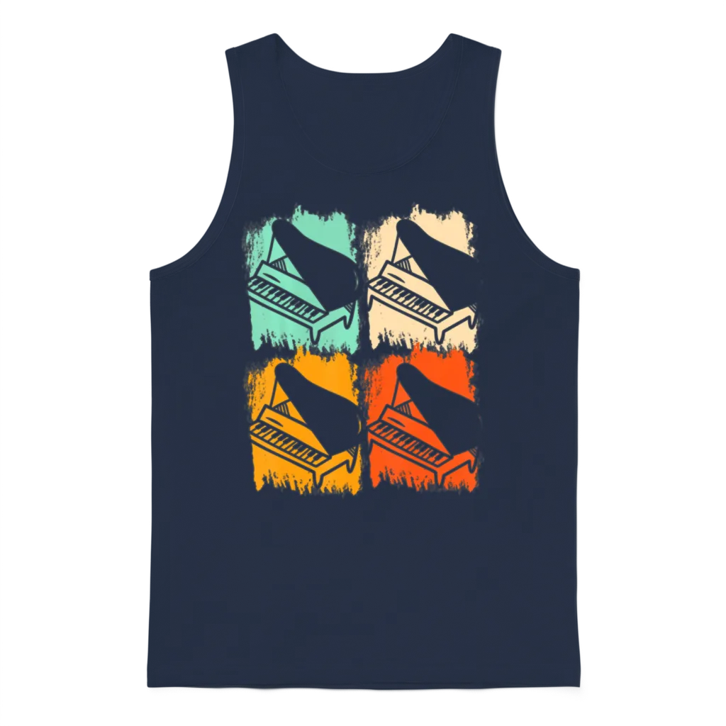 Retro Piano Pop Art Pianist Retro Keyboard Music Unisex Tank Top - Navy