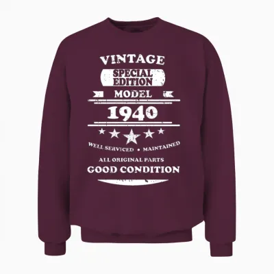 Vintage Retro White 1940 Unisex Sweatshirt - Maroon
