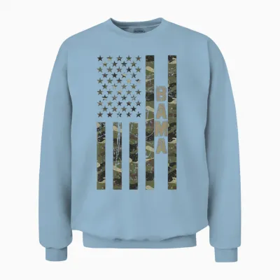 Bama Alabama United States Distressed Camo W Us Unisex Sweatshirt - Light Blue