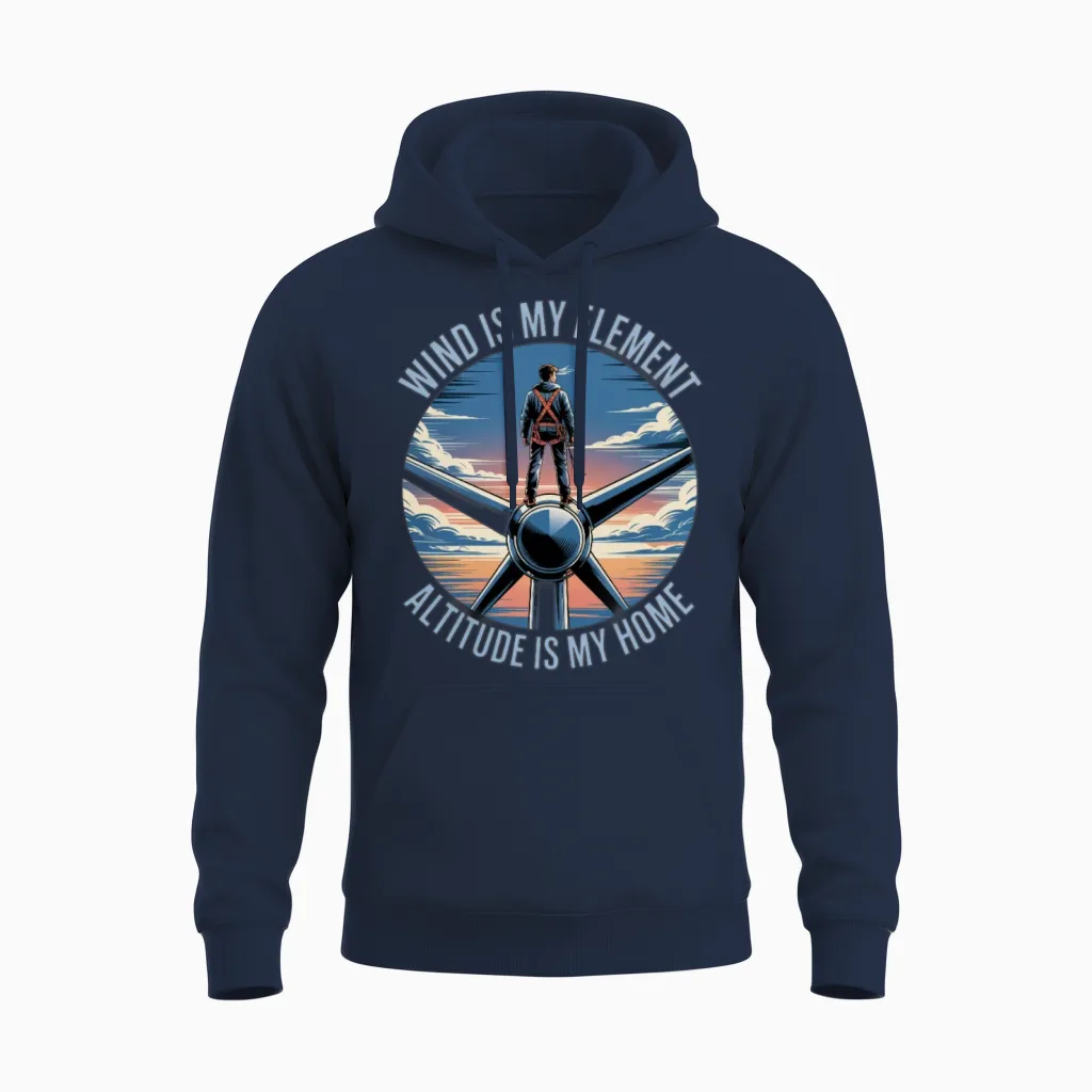 Wind Is My Element Wind Turbine Technician Unisex Hoodie in Navy