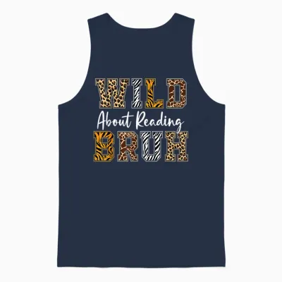 Boys Animal Print Clothes Wild About Reading Kids Book Lover Unisex Tank Top - Navy