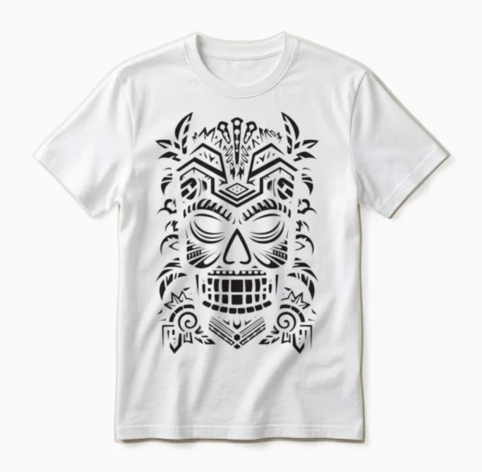 Tribal Tiki Mask Unisex T-Shirt in White