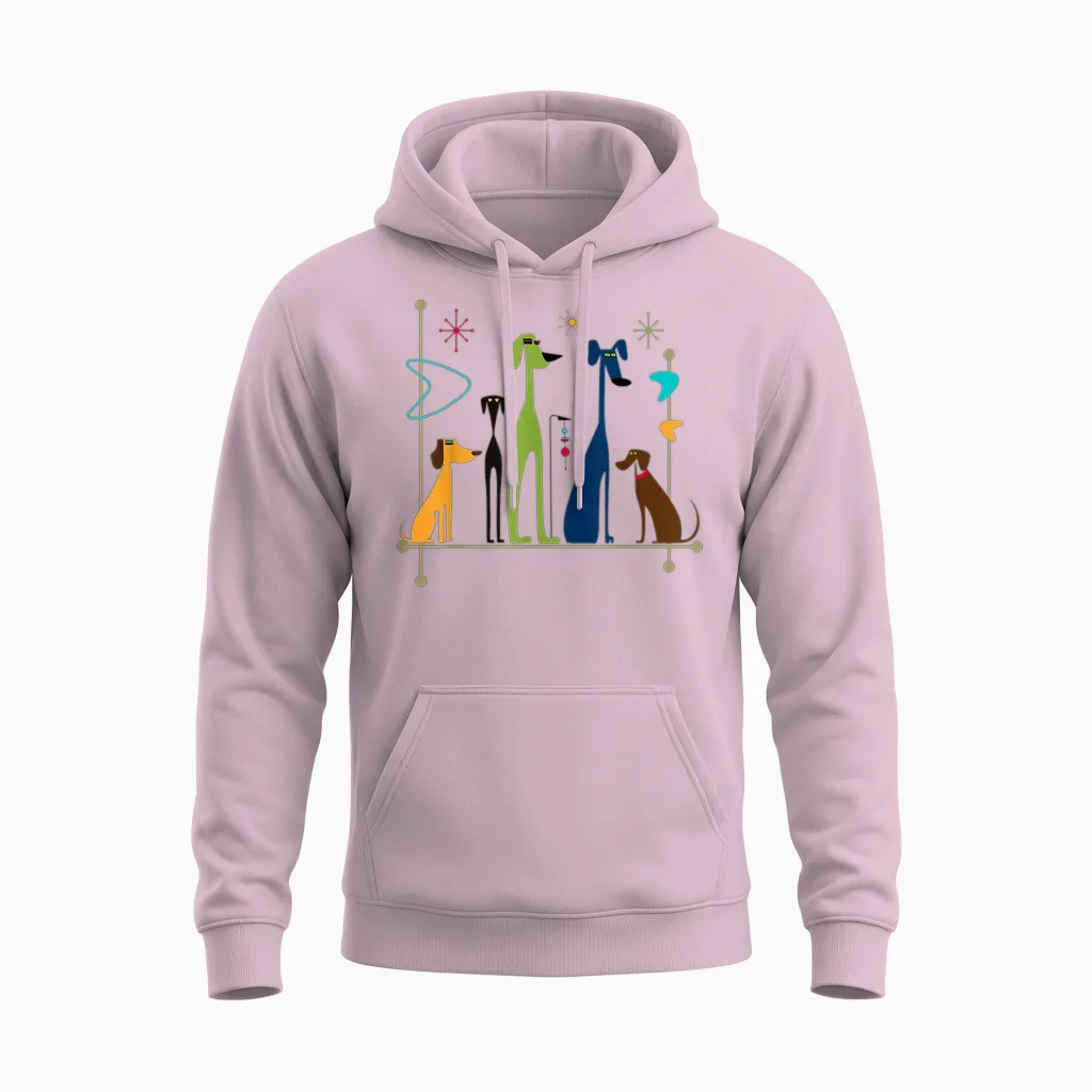 Retro Mid-Century Modern Dogs 50s 60s Style Unisex Hoodie in Light Pink
