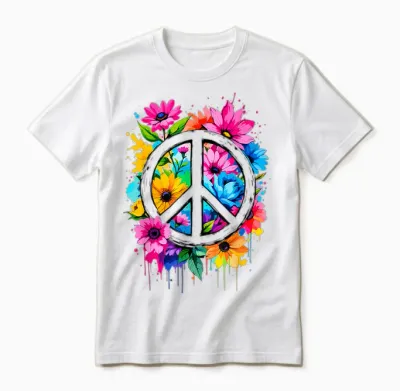 Love Peace Flower Power Peace Sign 70s 60s Woman Hippie T-Shirt, White, S Unisex T-Shirt - White
