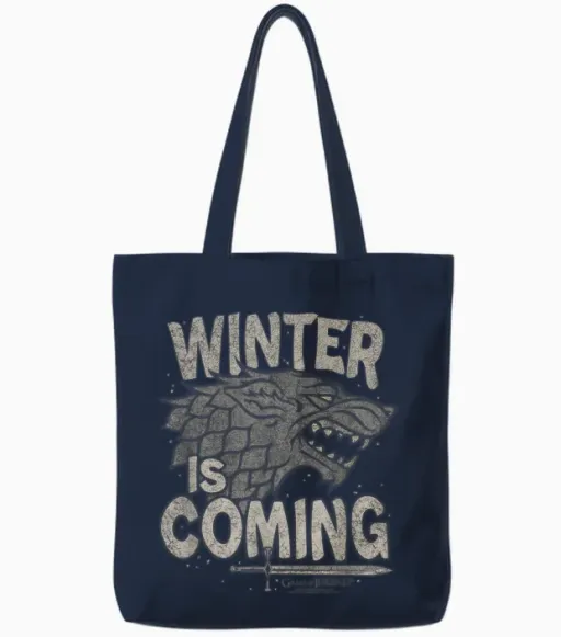 Game of Thrones Winter Is Coming T-Shirt, Black, S Tote Bags - Navy