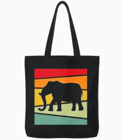 Elephant Retro Tote Bags - Black