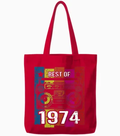 Best of 1974 Stereo Radio Cassette Player Birthday Tote Bags - Red