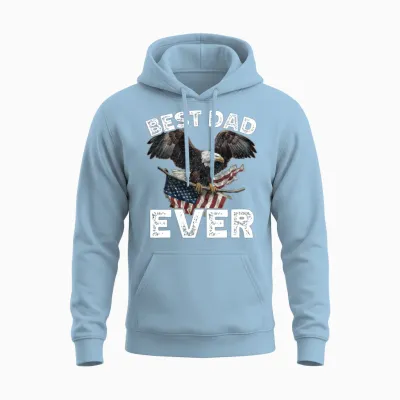 Father's Day Usa American Flag Best Dad Ever Unisex Hoodie - Light Blue