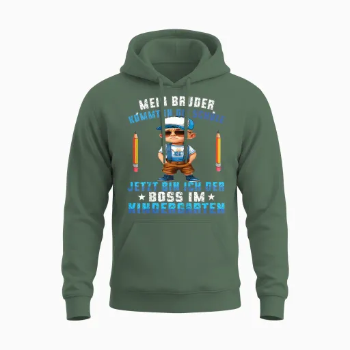 Mein Bruder Kommt in Die Schule Boss Im Kindergarten Schule Unisex Hoodie - Military Green