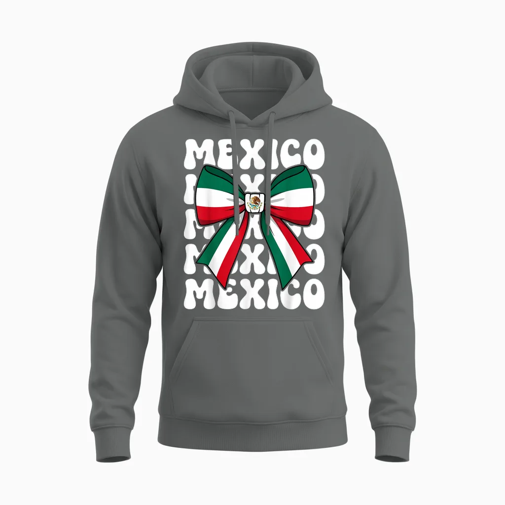 Mexico Coquette Bow Mexico Flag Cute Retro Mexican Girl Unisex Hoodie in Graphite Heather