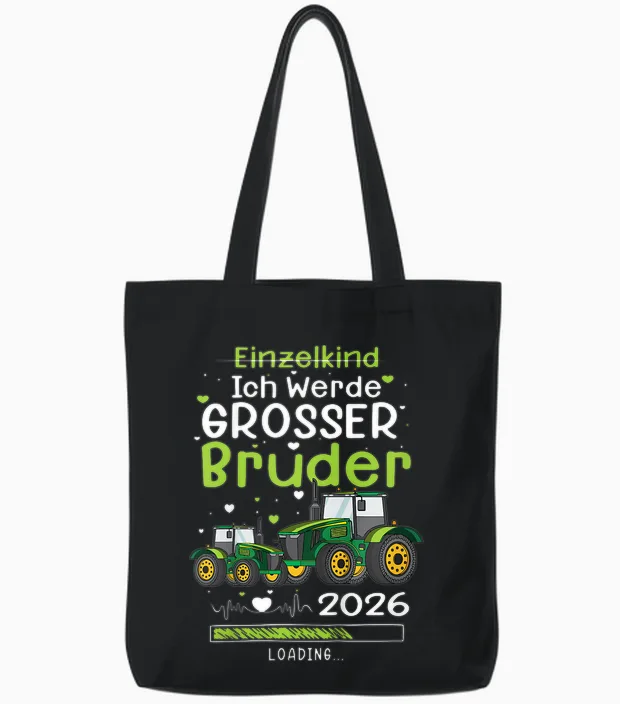 Kinder Ich Werde Großer Bruder 2026 Tractor Baby Single Child Boys Tote Bags in Black