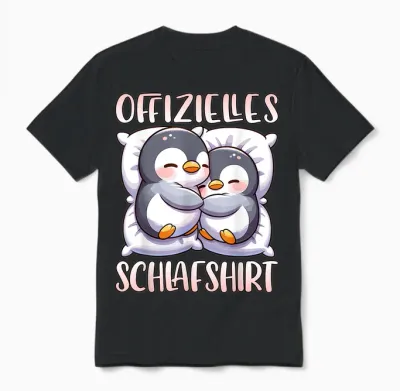 Official Sleep Shirt Penguin Pyjamas Girls Sleep T-Shirt, Black Unisex T-Shirt - Black