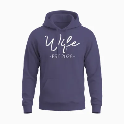 Wife Est 2026 Just Married Honeymoon Hubby Wedding Couple Unisex Hoodie - Heather Sport Dark Navy