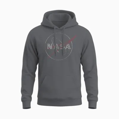 Nasa Retro Distressed Bug Logo Space Exploration Science Unisex Hoodie - Charcoal