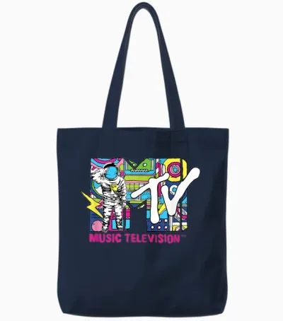 Mtv Retro Bubble Art Vintage Moon Man Tote Bags - Navy