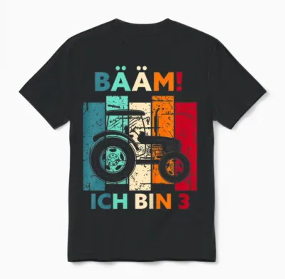 Bääm! Ich Bin 3 Jahre Drei Junge 3. Geburtstag Traktor Unisex T-Shirt - Black