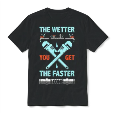 The Wetter You Get the Faster I Come Funny Plumber Unisex T-Shirt - Black