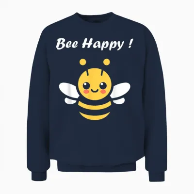 Cute Little Bee Funny Minimalist Bee Happy T-Shirt, Black, S Unisex Sweatshirt - Navy