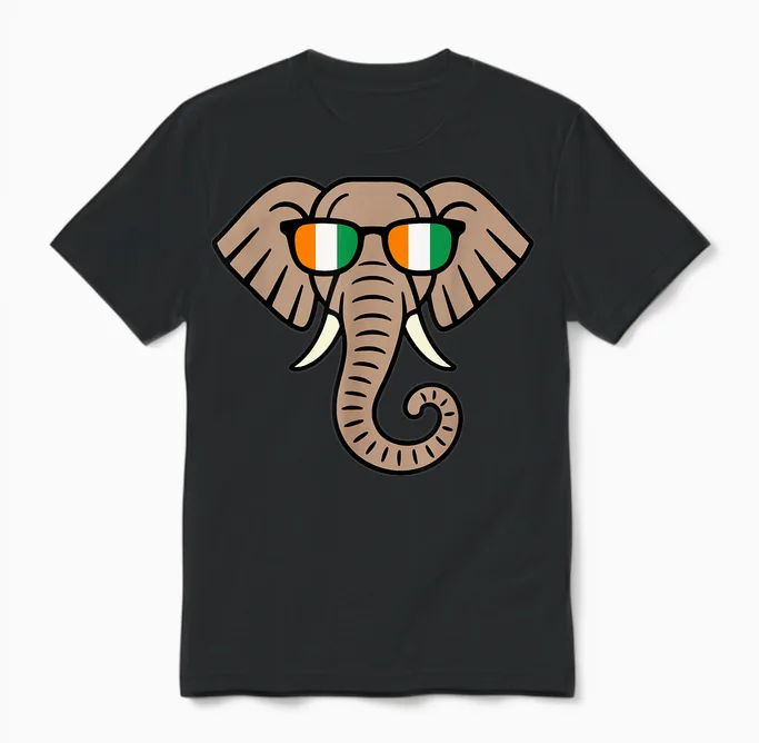 Ivory Coast Elephant & Côte D’ivoire Flag. Men, Women & Unisex T-Shirt in Black