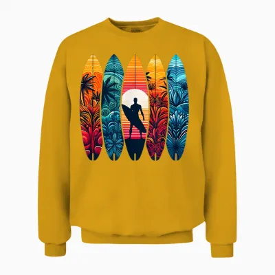 Cool Surfboard Men Women Kids Surfboard T-Shirt, Black, S Unisex Sweatshirt - Gold