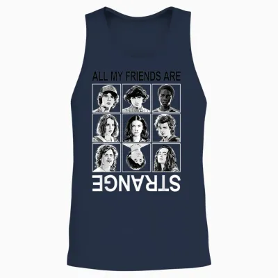 Stranger Things All My Friends Are Strange Group Shot Panels Unisex Tank Top - Navy