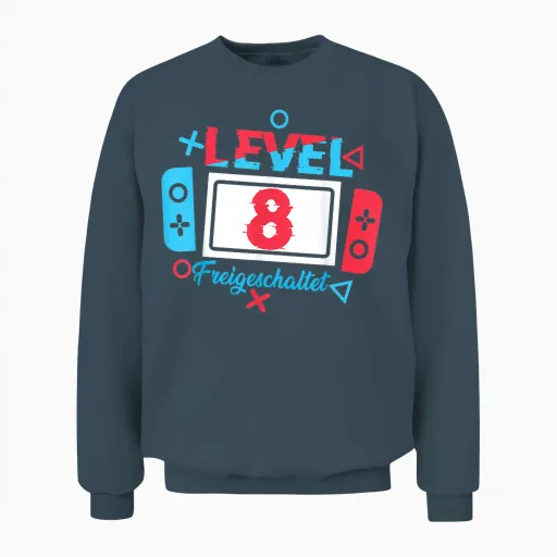 Level 8 Birthday Shirt Boy 8 Years Old Video Games T-Shirt, Black Unisex Sweatshirt - Dark Heather