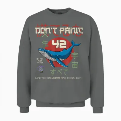 Japanisches Kunstleben Das Universum Und Alles Don't Panic 42 Unisex Sweatshirt - Graphite Heather