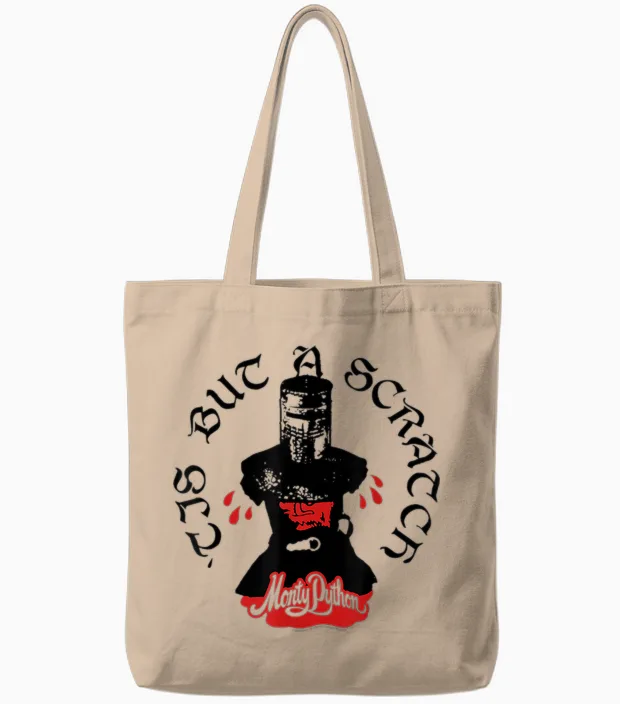 Monty Python Scratch Tis Ist Nur Ein Kratzer Heiliger Grail Tote Bags in Natural