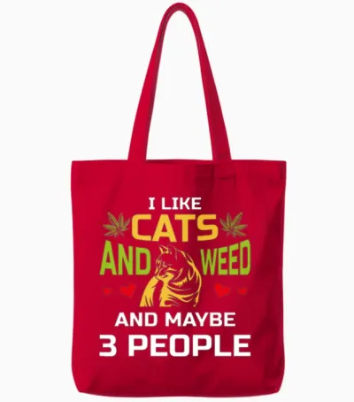 I Like Cats and Weed Funny Shirt, Cat Owner Gift Tote Bags - Red
