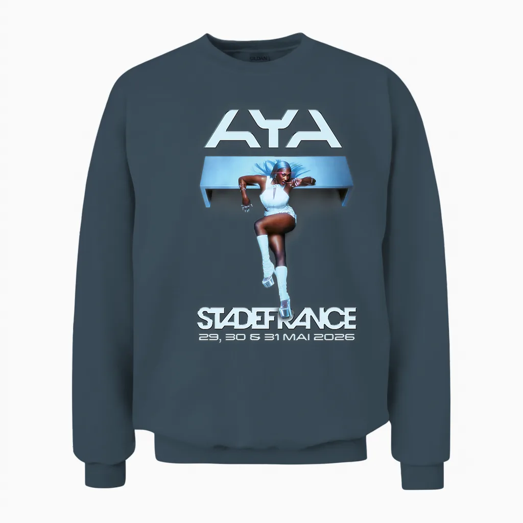 Aya Nakamura Merch Officiel Tournée Stade De France 2026 T-Shirt Haut De Gamme Unisex Sweatshirt in Dark Heather