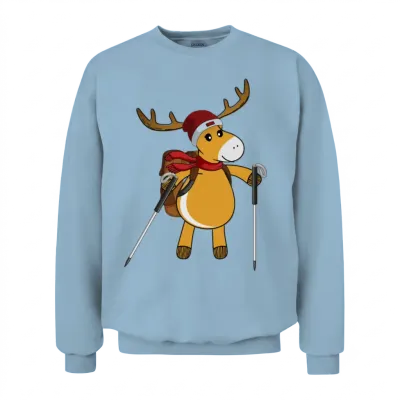 Cute Reindeer Hiking in the Mountains Unisex Sweatshirt - Light Blue